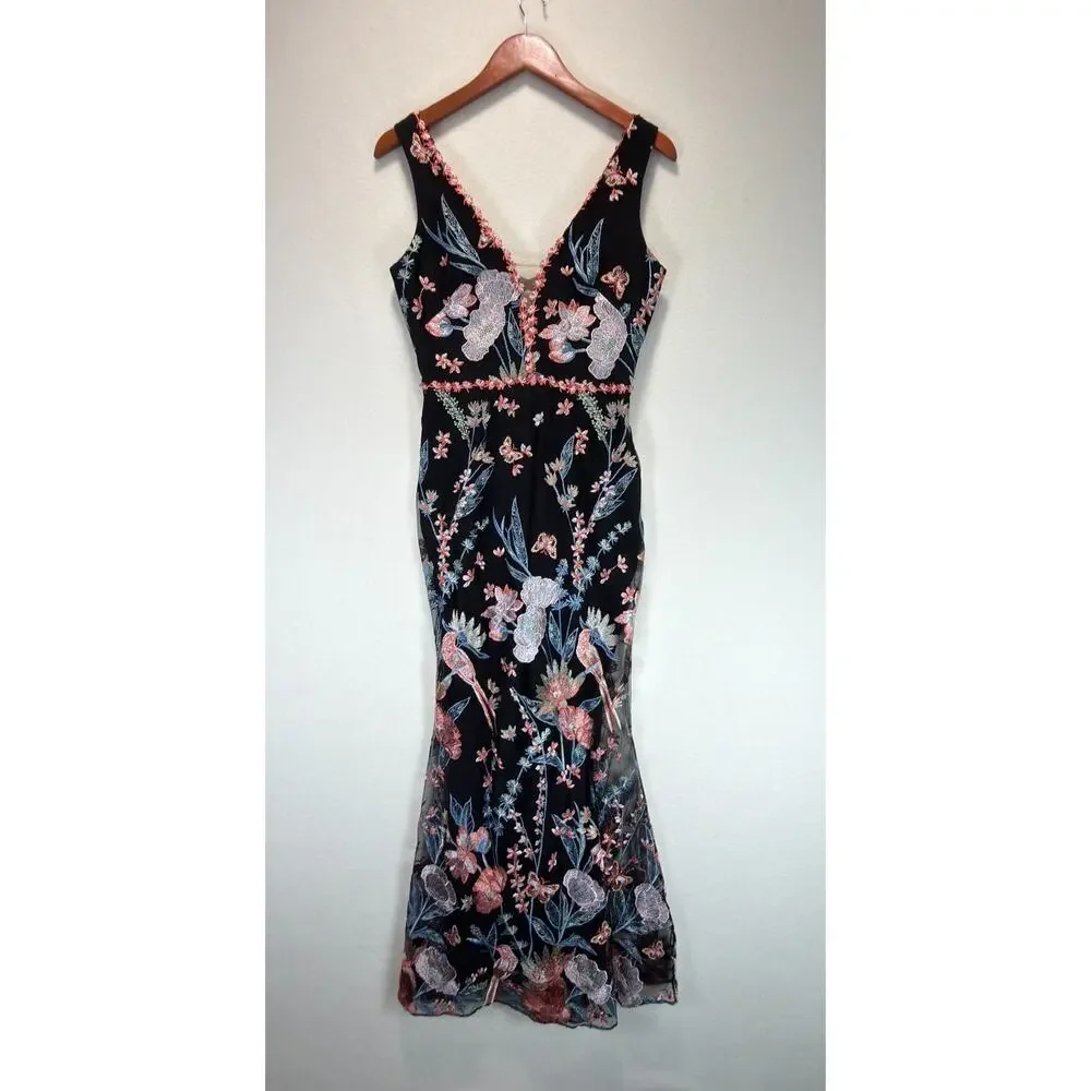 Marchesa Notte Black Embroidered Butterfly Gown Mermaid Formal Dress - Picture 12 of 12
